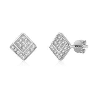 14K Real Diamond Rhombus Stud Earrings White Gold